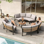 Outdoor Patio Furniture Set, 7 Piece Aluminum Curved Outdoor Sectional Sofas with Modular Coffee Table, PE Rope Patio Conversation Sets, All-Weather Patio Sofa Sets with Cushions, Gray
