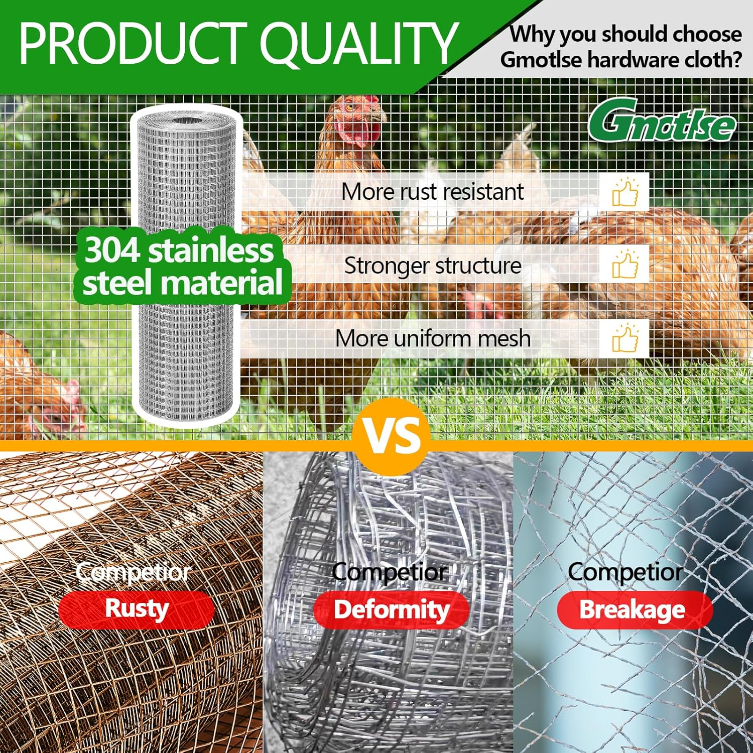 Hardware Cloth 1/4 inch 23 Gauge Small Size 304 Stainless Steel mesh Chicken Welded Wire Fencing Wire Mesh Roll Fencing Garden Fence Squirrel Tunnel Network 8in×10ft