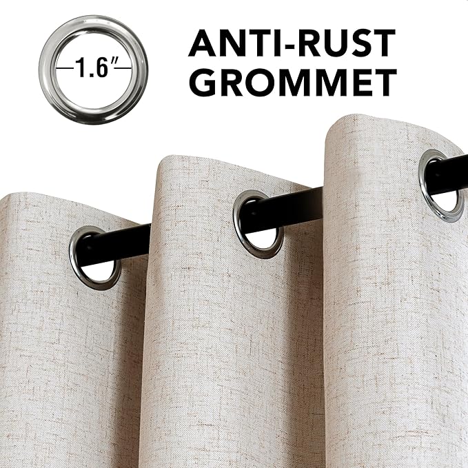 H.VERSAILTEX Linen Curtains 100% Blackout Curtains for Bedroom 54 inch Long Full Light Blocking Nature Linen Blended Window Curtains for Living Room Nickel Grommet (2 Panels, Heathered Natural)