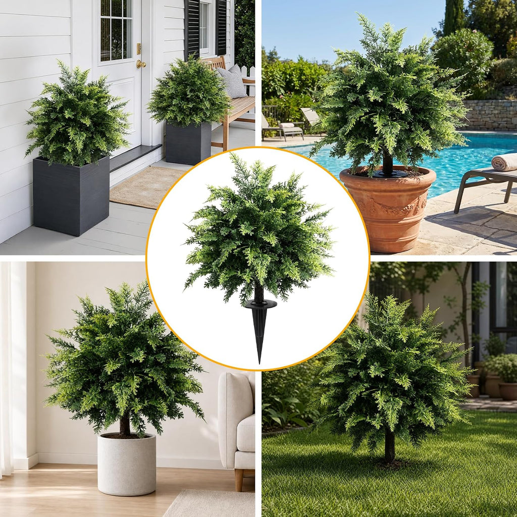artificial cedar topiary trees 24 inch with ground, view 9