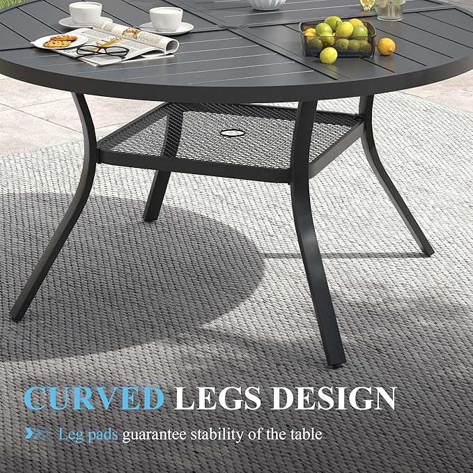 VICLLAX Patio Table and Chair Set of 6, All Weather Metal Round Outdoor Dining Furniture Set-47 Round Outdoor Table and Chairs, Black Tabletop