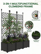 3 PCS Raised Garden Bed with Trellis, 48" LX16 WX63 H Plastic Planter Box for Climbing Plants, Outdoor Vertical Garden with Privacy Screen for Patio, Balcony, Backyard – Sturdy & Lightweight