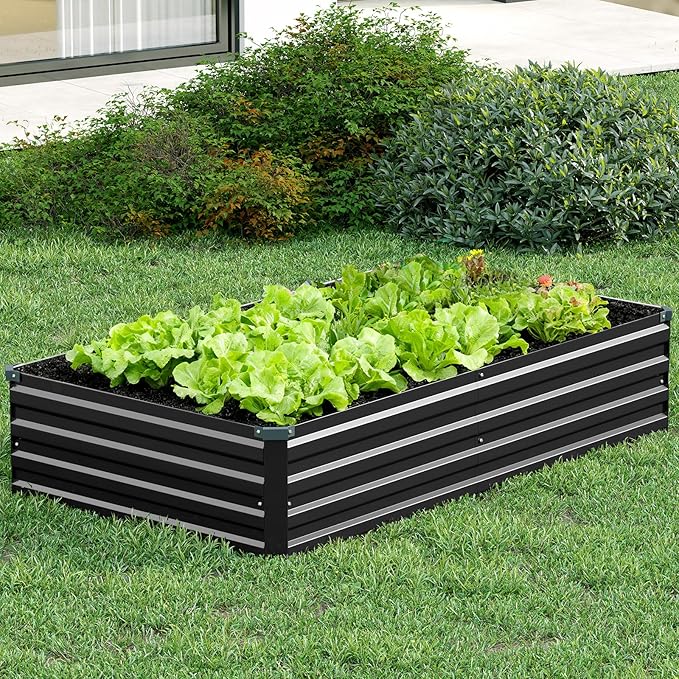 Vengarus 10x3x1FT (2 Pack) Galvanized Raised Garden Bed Kit, Outdoor Metal Planter Box for Vegetables, Rectangular Steel Container, Easy Assembly (Black)