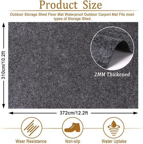 12.2 x 10.2 ft storage shed floor mat—waterproof shown in use