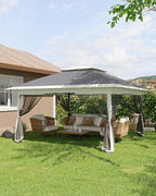 Canopy Tent 13x13 ft, Pop Up Gazebo One-Push Setup with 4 SandBags for Backyard Parties and BBQs, Mosquito Netting & Height Adjustable - Grey