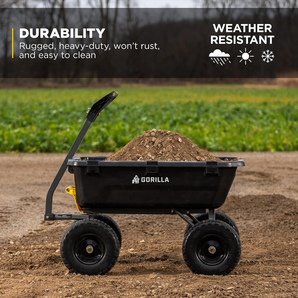 gorilla carts dump garden cart, 7 cu ft,1200 showing dimensions