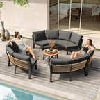 Outdoor Patio Furniture Set, 4 Piece Half-Moon Aluminum Patio Conversation Sets Curved Sofa with PE Rope, All-Weather Outdoor Sectional Sofas with Modular Coffee Table & Cushions, Graphite