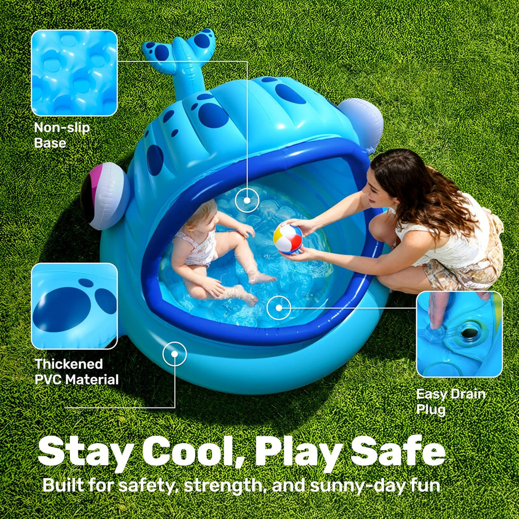 JOYIN Inflatable Shade Kiddie Pool,Whale Baby Pool Tent, Infant Swimming Pool for Kids （54" x 56" x 28"）,Blow Up Toddler Pool for Swim Party Toys Summer Water Beach Fun