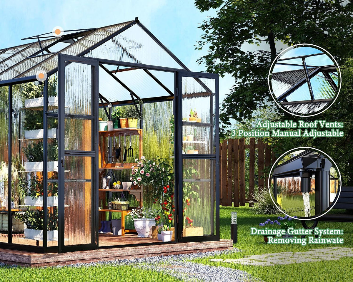 amerlife 7.5x16x7.5 ft walk-in polycarbonate greenhouse for outdoors on a desk or shelf