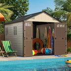 8x10 ft outdoor storage shed with floor, large, front angle view
