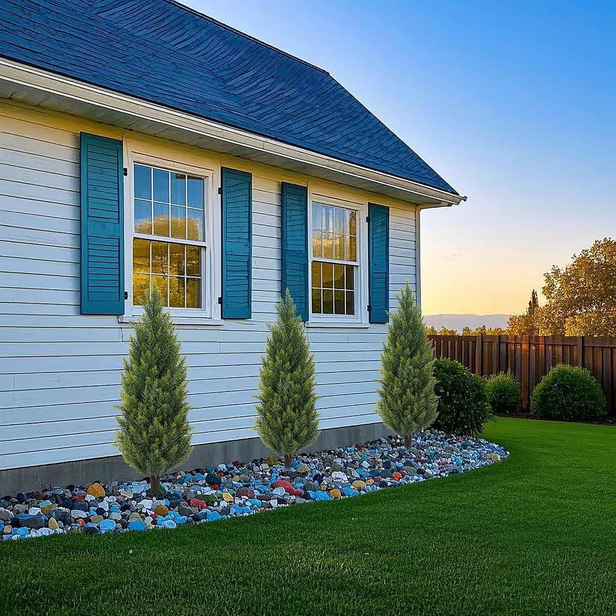 ecolvant 3ft artificial cedar topiary trees with ground, front angle view