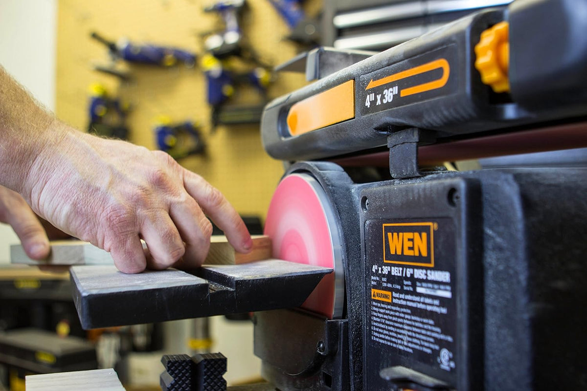 wen benchtop belt and disc sander with 4 showing dimensions