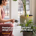 Fiskars 2-in-1 Mist & Pour Watering Carafe, Glass Plant Mister with Thumb Pump Sprayer, Precision Spout for Indoor Gardening, 17 oz Capacity, Modern Décor Style, Clear