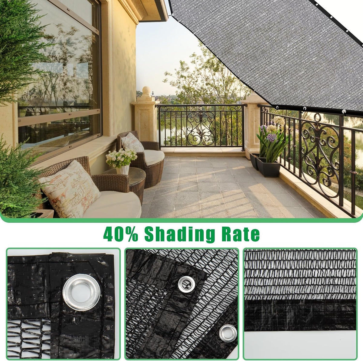 sportyouth shade cloth, 40% black sunblock cover for, close-up detail