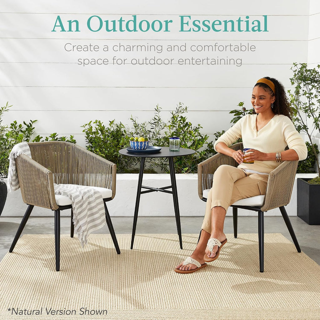 Best Choice Products Set of 2 Patio Dining Chairs, Outdoor Seating for Backyard, Poolside, Balcony w/Woven Wicker Design, 250lb Weight Capacity - Black/Ivory