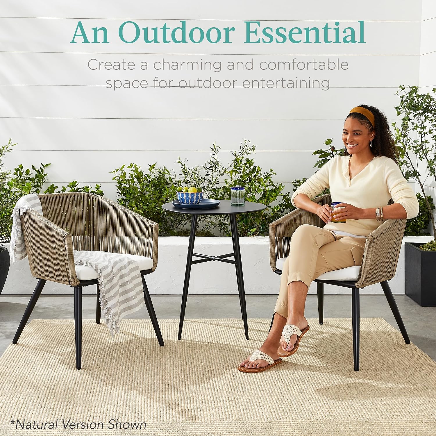 Best Choice Products Set of 2 Patio Dining Chairs, Outdoor Seating for Backyard, Poolside, Balcony w/Woven Wicker Design, 250lb Weight Capacity - Black/Ivory