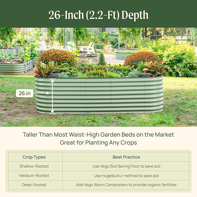 Vego garden 26" Extra Tall Raised Garden Bed Kits, 9 in 1 Modular Raised Planter Box for Vegetables Flowers Fruits Oval Metal Raised Garden-Modern Gray