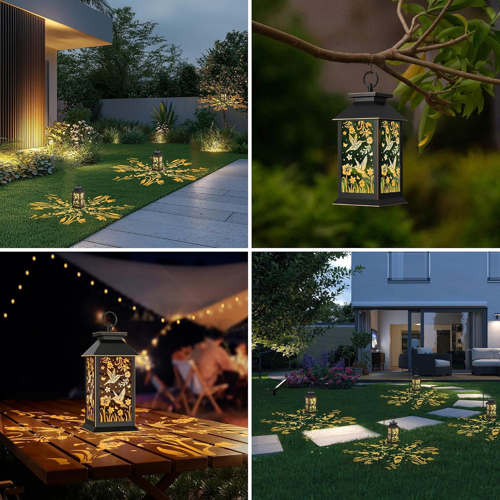 Hummingbird Solar Lanterns Outdoor Waterproof, Black 13.25 in Decor