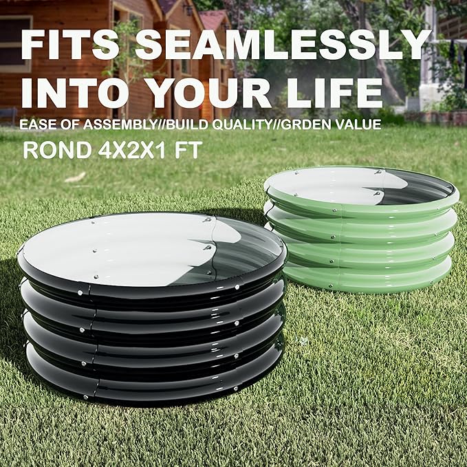 3Pcs 2X2X1ft Round Raised Garden Bed Kit,Galvanized Raised Garden Beds Outdoor, Metal Planter Box Steel Kit Flower Herb,Vegetables..Grass Green