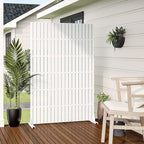 Casaphoria Metal Privacy Screen Outdoor, 72" H x 47" W Freestanding Decorative Privacy Screen for Patio Deck Balcony Garden with Stable Base, White-Fence
