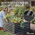 YITAHOME 6x3x2ft Large Raised Garden Bed Kit, Galvanized Metal Planter Box with Gloves, Ground Nails, Support Rod, Outdoor Above Ground Planters for Plants Vegetables Flowers, Black