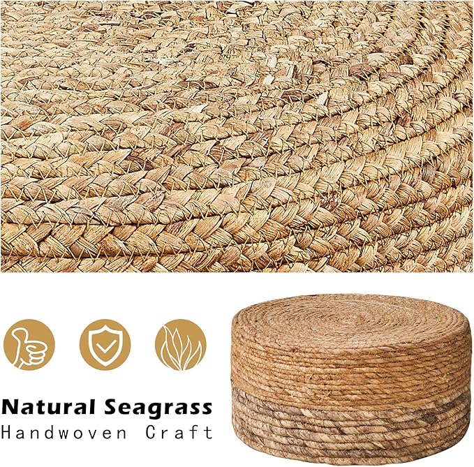 Cpintltr Ottoman Outdoor Sea Grass Stool Poufs Hand Woven Round Foot Stool for Sofa Desk Soft Step Stool Padded Foot Rest Multiple Colors Decorative Furniture Natural/Brown