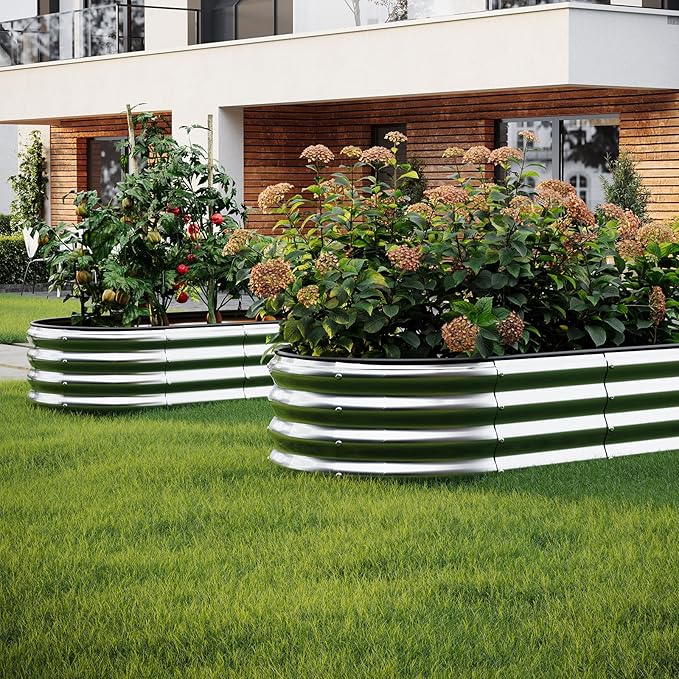 Galvanized Metal Planter Raised Garden Bed Kit for Gardening Outdoor，Height 12 Inch, 3x3x1ft Round Galvanized Steel Fire Pit，Steel Fire Pit Silver for Backyard, Camping, Bonfire