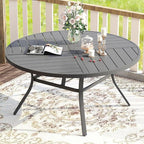 VICLLAX Round Patio Table with Adjustable Umbrella Hole for 8, All Weather Metal Outdoor Dining Table for Lawn Garden, 59.8" Outdoor Coffee Table, Grey Tabletop