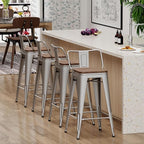 Yongchuang 24 inch Barstools Set of 4 Counter Height Bar Stools Farmhouse Kitchen Metal Bar Chairs with Wood Seat Low Back Silver