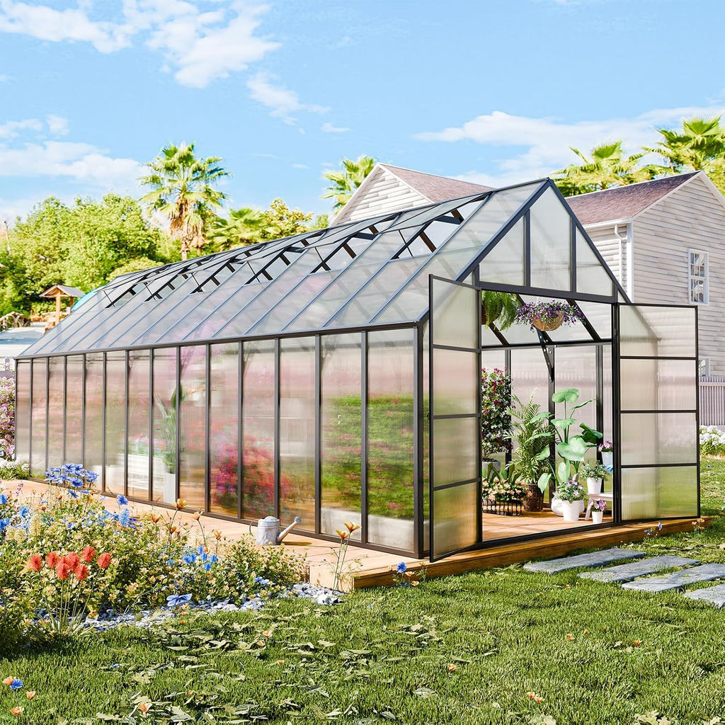 wacasa 28x10x10 ft polycarbonate greenhouse with aluminum frame, main product view