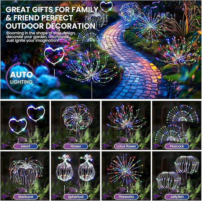 Garden Decor Solar Lights Outdoor,120LED Waterproof Colorful Solar Fairy Garden Lights for Outdoor Decoration,Yard, Patio, Porch,Flower Pot,Pathway,Christmas (2Pack)