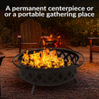 sunnydaze crossweave 36" large outdoor fire pit, wood on a desk or shelf