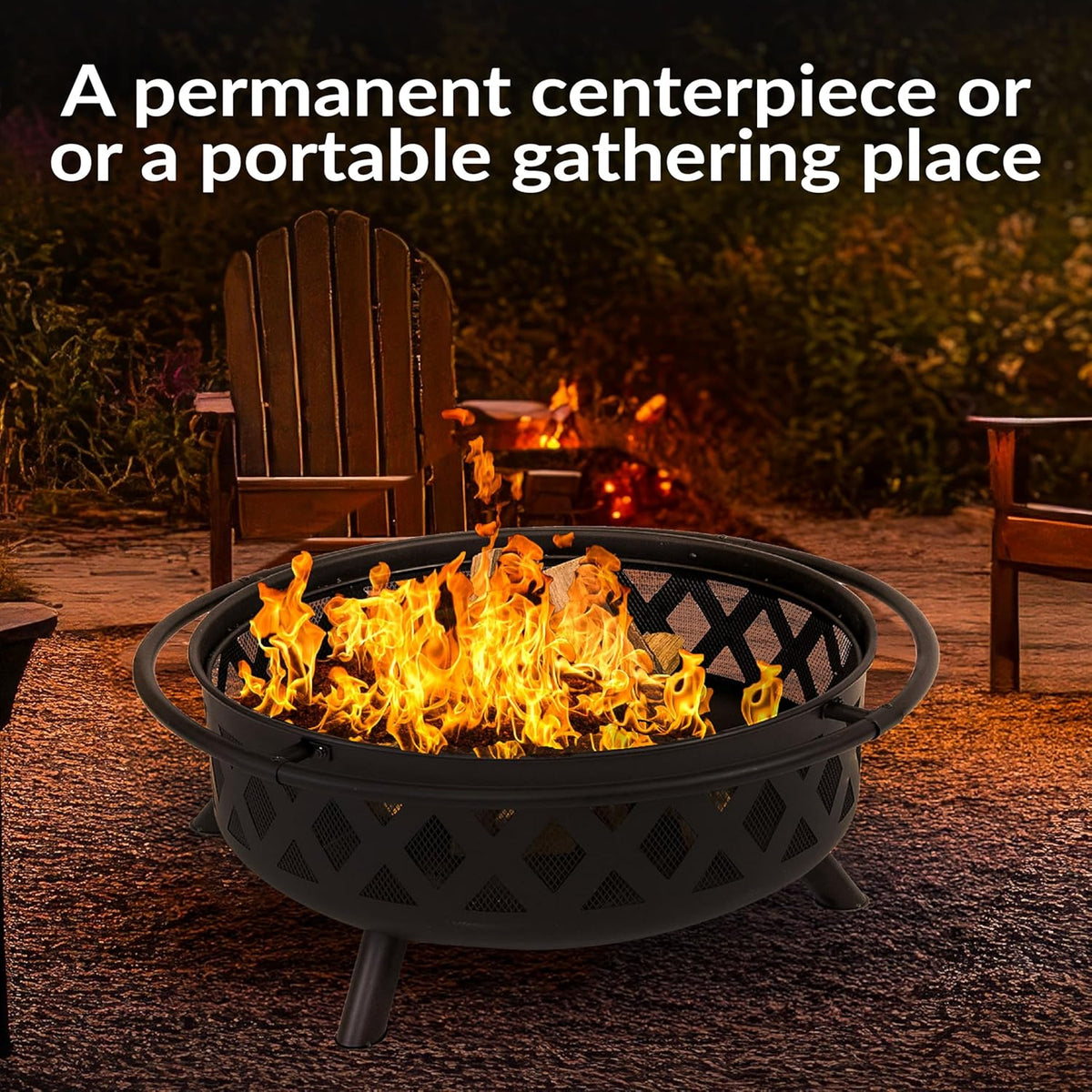 sunnydaze crossweave 36" large outdoor fire pit, wood on a desk or shelf