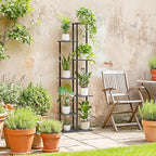Plant Stand Indoor 7 Tier 8 Potted Metal Wood Plant Shelf, Multiple Flower Pots Corner Tall Plant Holder Stands for Living Room Balcony Bedroom, Oak Grey