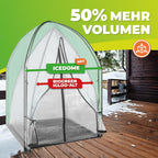 bio green icedome winter tent for plants, 3-layer showing dimensions