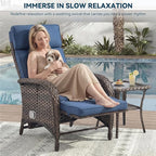 Zero Gravity Wicker Patio Recliner Chair - Wicker Outdoor Lounge Chair with Adjustable Backrest & Footrest, All Weather Outdoor Reclining Chairs with Thick Cushion for Pool Deck Blue