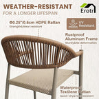 4 Pcs Stackable Patio Dining Chairs, Aluminum Rattan Outdoor Dining Chair with Arms, Woven Rope Garden Armchair Metal No Assembly for Bistro Balcony Porch Deck Yard Cafe Restaurant, Light Brown