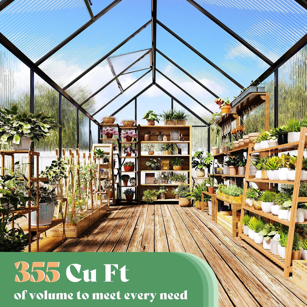 amerlife 6x12 ft walk-in polycarbonate greenhouse with 2 shown in use