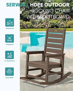 SERWALL Outdoor Rocking Chair Set of 4, Oversized HDPE Patio Rocking Chair with Footrest for Adults, All Weather Porch Rocker for Deck Patio Balcony, Coffee