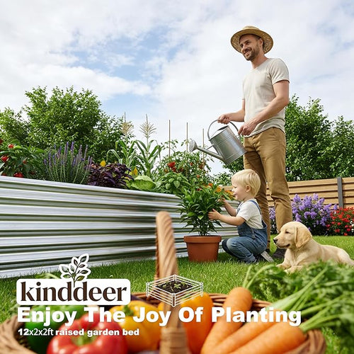 12x2x2ft Raised Garden Beds Outdoor Kit, Galvanized Planter Garden Boxes Outdoor, Metal Raised Garden Beds for Vegetables,Fruits,Herb,Flower,Silver