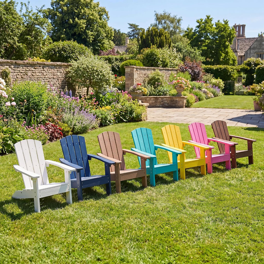Costzon Kids Adirondack Chair, All-Weather HIPS Patio Chair with High Backrest, Armrests, Fire Pit Chair for Kids Ages 3-8, Indoor Outdoor Kids Patio Lounge Chair for Garden, Lawn, Yard (2, Pink)