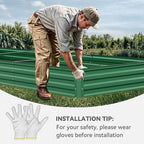 YITAHOME 144x48x12 in Galvanized Raised Garden Bed Kit, Large Metal Planter Box with Gloves, Safety Rubber & Support Rod, Outdoor Flower Bed for Plants Vegetables, Green