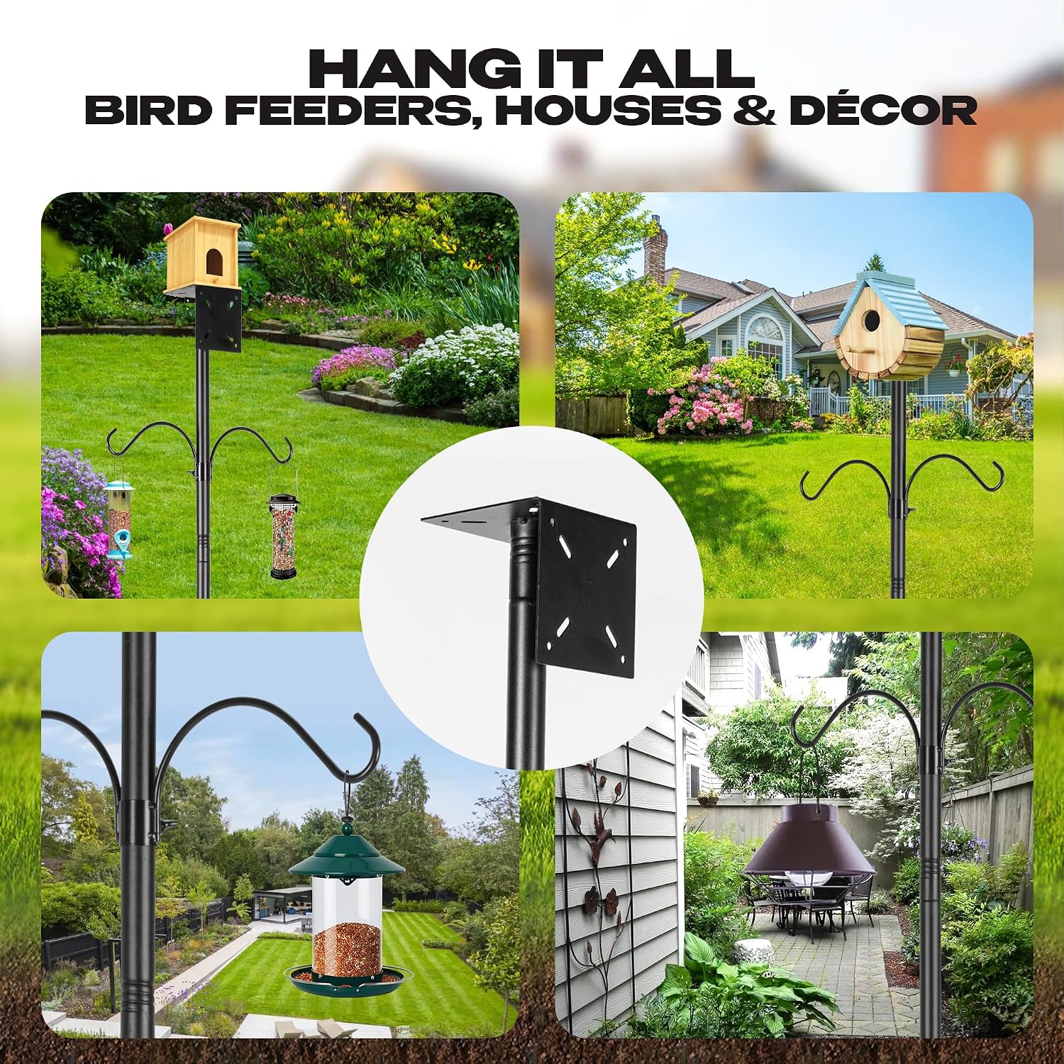 79 Inch Adjustable Bird House Pole | Heavy Duty Bird Feeder Pole for Outdoors | Bird Feeder Stand with Mounting Bracket and Shepherd's Hooks | Mounting Pole for Smart Bird Feeder
