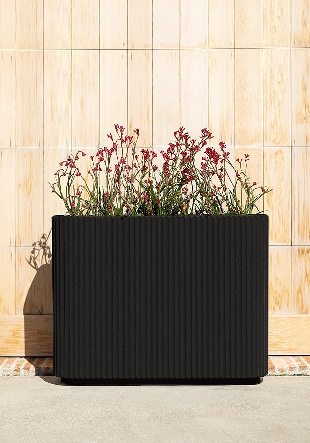 Veradek Demi Series Span Planter for Front Porch, Patio, Backyard | Durable Plastic-Stone Composite Material | Modern Décor for Shrubs, Flowers