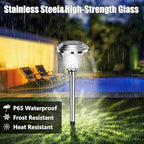 Beau Jardin 4 Pack Solar Pathway Lights White+ Color Changing Stainless Steel 3 Mode Outdoor Multicolor Metal Solar Powered Waterproof Glass for Garden Landscape Path Yard Walkway Driveway Silver