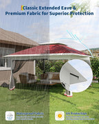 Canopy Tent 12x12 ft, Pop Up Gazebo One-Push Setup with 4 SandBags for Backyard Parties and BBQs, Mosquito Netting & Height Adjustable - Red