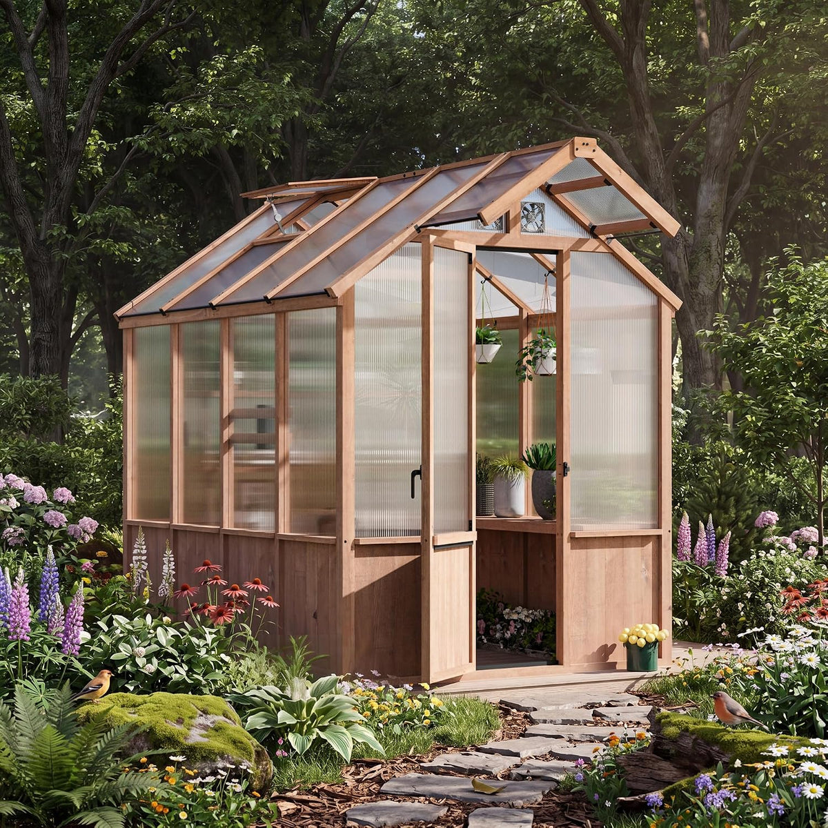 modern shade everbloom 6.5'x8' wooden greenhouse, 8' extra-tall, main product view
