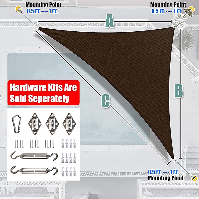 Amgo 24' x 24' x 33.9' Brown Right Triangle Sun Shade Sail UPF50+ Canopy Awning AGSLT, 95% UV Blockage, Water & Air Permeable, 200GSM Heavy Duty Commercial and Residential (We Make Custom Sizes)