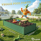 YITAHOME 8x4x1.5 ft Galvanized Raised Garden Bed Kit, Large Metal Planter Box with Gloves, Safety Rubber & Support Rod, Outdoor Flower Bed for Plants Vegetables, Green