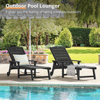 LUE BONA Outdoor Chaise Lounge Chairs Set of 4, HDPS Chaise Lounger, 5 Positions Adjustable Lounge Chairs, Pool Lounge Chair with Wheels for Poolside, Black